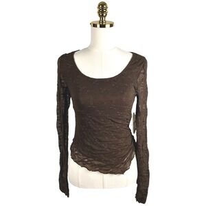 NWT La Peche Brown Textured Mesh Ruched Long Sleeve Top Fairycore Y2K Medium